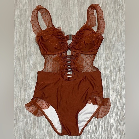 🌈 ZIMMERMANN CORSAIR CORSET RUFFLE One-Piece Swimsuit vintage rose size small - Picture 10 of 14